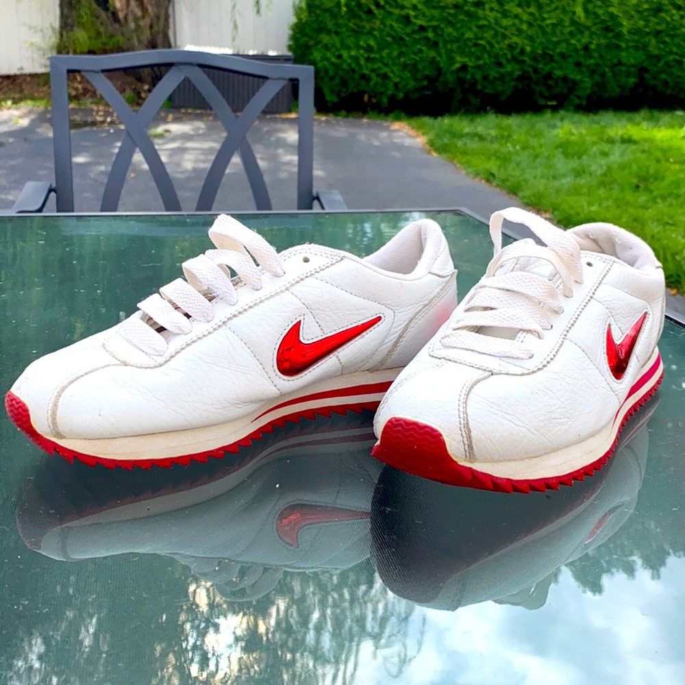 NIKE CORTEZ: All white and red, size 9.0 in women